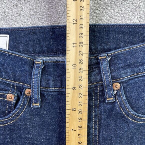 Gap Jeans Women’s 27 Blue 70’s Flare High Rise Dark Wash Slim Fit Raw Hem - Picture 6 of 9